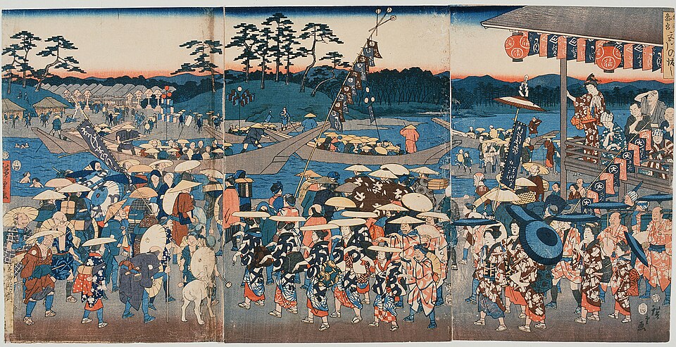 お伊勢参りの様子 歌川広重 作「伊勢参宮・宮川の渡し」
